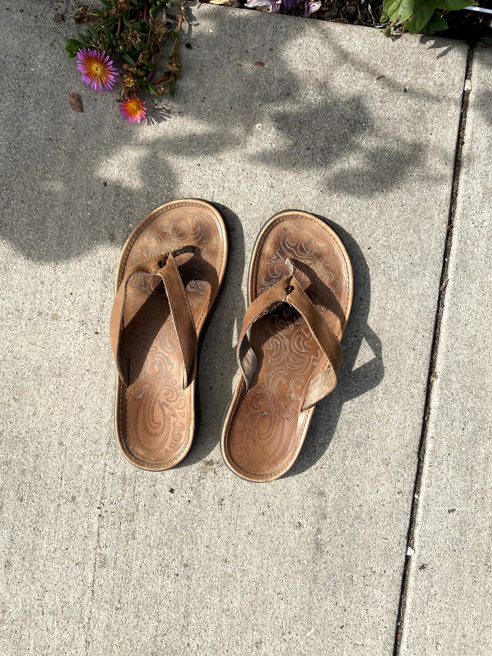 OluKai Women’s Paniolo Tan Brown Leather Flip Flop Sandals